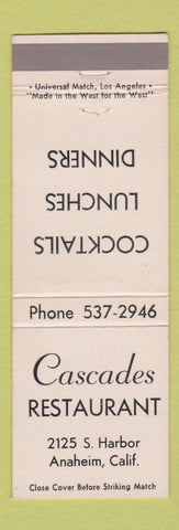 Matchbook Cover - Cascades Restaurant Anaheim CA