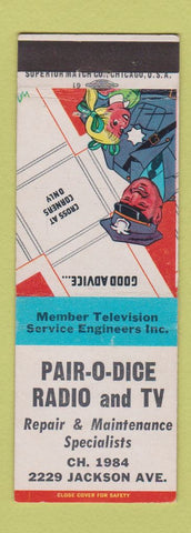 Matchbook Cover - Pair O Dice Radio TV