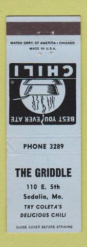 Matchbook Cover - The Griddle Sedalia MO Chili WEAR