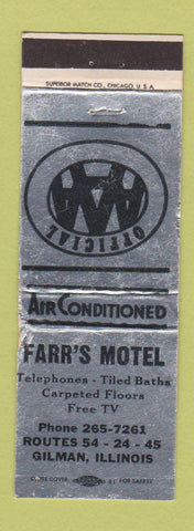 Matchbook Cover - Farr's Motel Gilman IL WORN