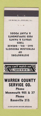 Matchbook Cover - Warren County Service oil gas Monmouth Rosevill IL
