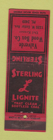Matchbook Cover - Sterling Lignite Coal Valverde Wood Box