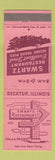 Matchbook Cover - Swartz Restaurant Decatur IL
