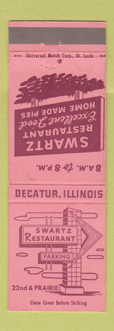 Matchbook Cover - Swartz Restaurant Decatur IL