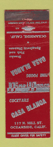 Matchbook Cover - Casa Blanca Restaurant Oceanside CA WEAR