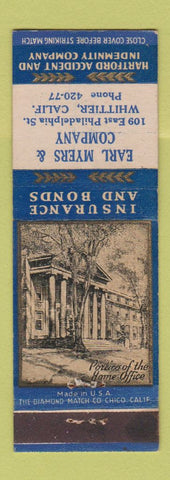 Matchbook Cover - Earl Myers Insurance Whittier CA
