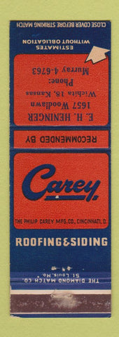 Matchbook Cover - Carey Roofing Siding EH Heninger Wichita KA WEAR