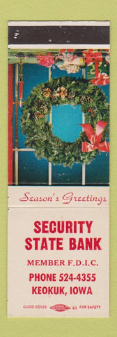 Matchbook Cover - Security State Bank Keokuk IA Christmas