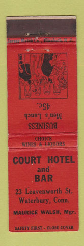 Matchbook Cover - Court Hotel Bar Waterbury CT WEAR