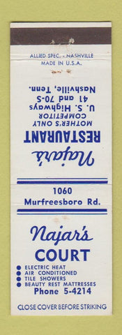 Matchbook Cover - Najar's Court Motel Nashville TN restaurant
