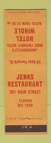 Matchbook Cover - Jenks Restaurnt Jacksonville FL Hotel Windle