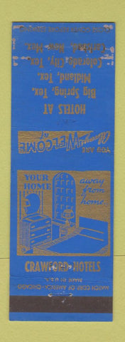 Matchbook Cover - Crawford Hotels Carlsbad NM Midland Big Spring TX WEAR