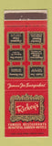 Matchbook Cover - Rickey's Restaurants Salinas San Francisco Palo Alto CA