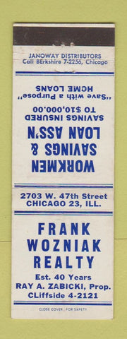 Matchbook Cover - Frank Wozniak Real Estate Chicago IL