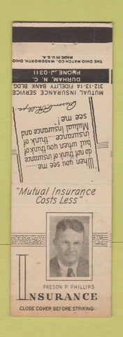 Matchbook Cover - Preson Phillips Insurance Durham NC