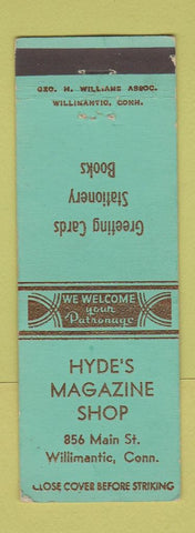 Matchbook Cover - Hyde's Magazine Shop Willimantic CT