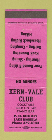 Matchbook Cover - Kern Vale Club Lake Isabella CA PINK