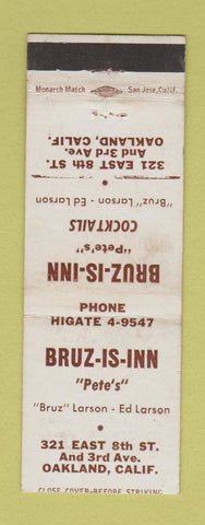 Matchbook Cover - Bruz Is Inn Oakland CA WEAR