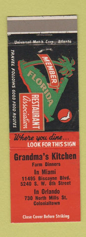 Matchbook Cover - Grandma's Kitchen Orlando Miami FL WEAR