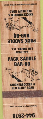 Matchbook Cover - Pack Saddle BBQ San Angelo TX