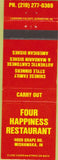 Matchbook Cover - Four Happiness Restaurant Chinese food Mishawaka IN