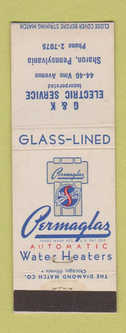 Matchbook Cover - Permaglas Water Heaters Sharon PA