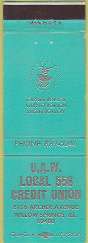 Matchbook Cover - United Auto Workers Union Willow Springs IL