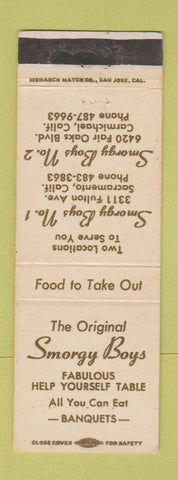 Matchbook Cover - Smorgy Boys Smorgasbord Sacramento Carmichael CA