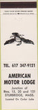 Matchbook Cover - American Motor Lodge Sturbridge MA