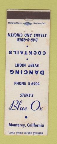 Matchbook Cover - Steve's Blue Ox Monterey CA WEAR
