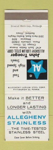 Matchbook Cover - Allegheny Ludlum Steel Chicago Rockford IL