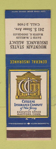 Matchbook Cover - Citizens Insurance Mountain States Marvin Snodgrass McMillen