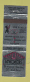 Matchbook Cover - Knickers Roaring 20's Steak House Des Plaines IL