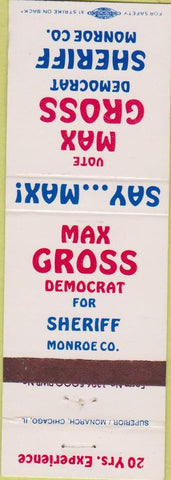 Matchbook Cover - Max Gross Sheriff Montroe County IL?