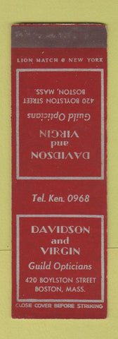 Matchbook Cover - David and Virgin Opticians Boston MA SAMPLE
