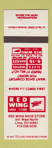 Matchbook Cover - Red Wing Shoes Boots Lima OH