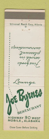 Matchbook Cover - Joe Byrnes Restaurant Mobile AL