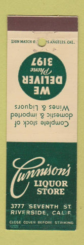Matchbook Cover - Cunnison's Liquor Store Riverside CA