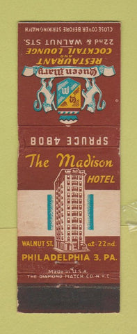 Matchbook Cover - Queen Mary Restaurant Madison Hotel Philadelphia PA WEAR