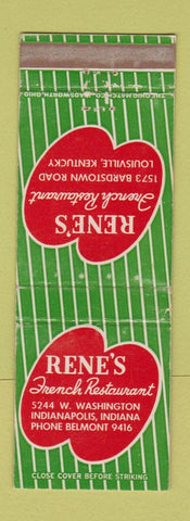 Matchbook Cover - Rene's French Restaurant Indianapolis IN WEAR