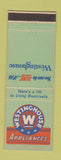 Matchbook Cover - Westinghouse Appliances
