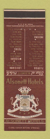 Matchbook Cover - Alsonett Hotels FL TX LA MO IN
