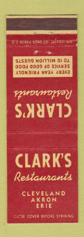 Matchbook Cover - Clark's Restaurants Cleveland Akron OH Erie