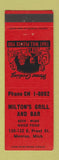 Matchbook Cover - Milton's Grill Bar Monroe MI