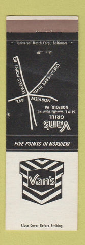 Matchbook Cover - Van's Grill Norfolk VA