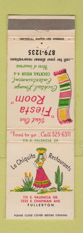 Matchbook Cover - La Chiquita Restaurants Fullerton CA Mexican
