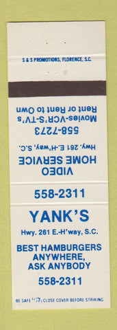 Matchbook Cover - Yank's Hamburgers VHS Movies SC WEAR