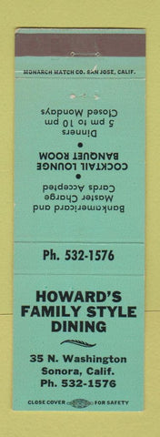 Matchbook Cover - Howard's Restaurant Sonora CA