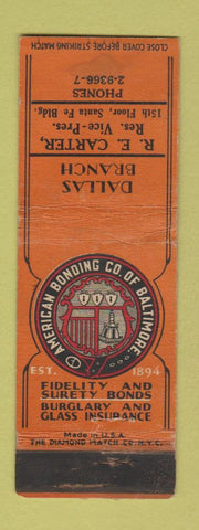 Matchbook Cover - American Bonding Insurance Dalls TX WORN