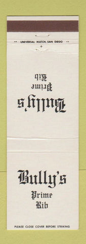 Matchbook Cover - Bully's Prime Rib Del Mar San Diego La Jolla CA